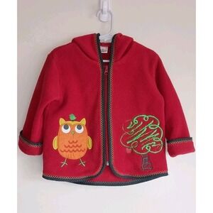 Hanna Andersson Red Fleece Nordic Jacket Hooded Embroidered Sz 90 (18/24 Months)